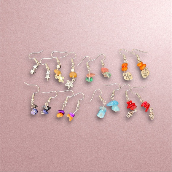 Hand Crafted Jewelry - Handmade Gemstone Crystal Earrings 8 pair hook wire pierced new unused